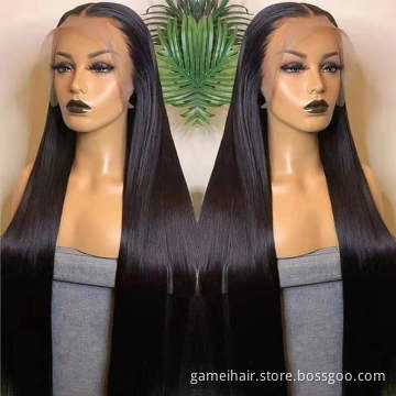 China Natural Color Long Swiss Lace Straight Hair Wig For Black Women 100% Raw Brazilian 13X4 Human Hair Lace Frontal Wigs